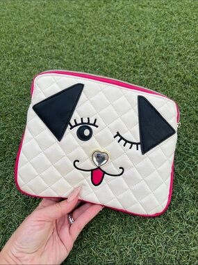 Betsey Johnson Pink & Black Lined Quilted Cosmetic Pouch